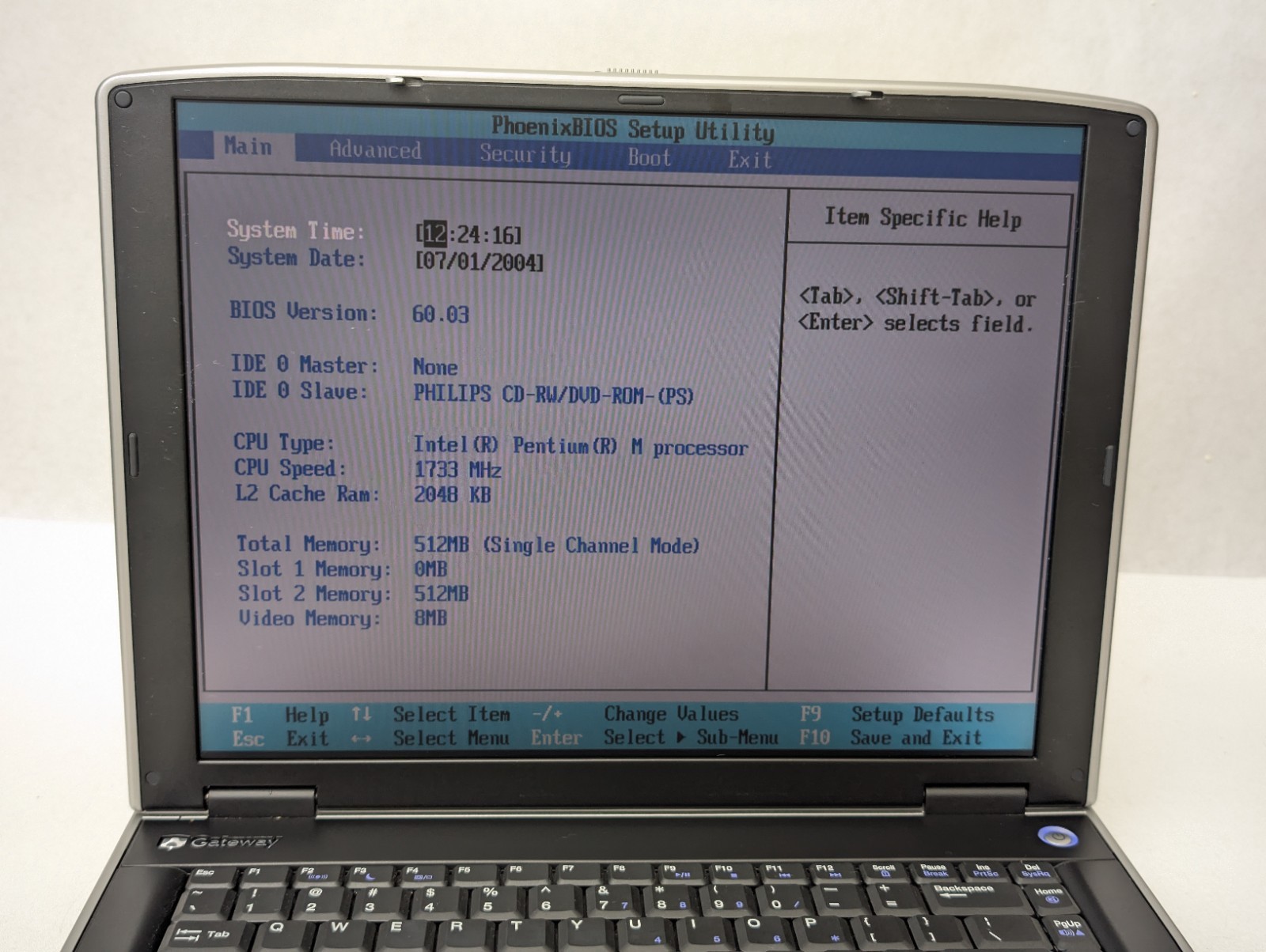 GATEWAY MA1 M460E Pentium M 512mb No HDD, OS, POWER ADAPTER Boots To BIOS