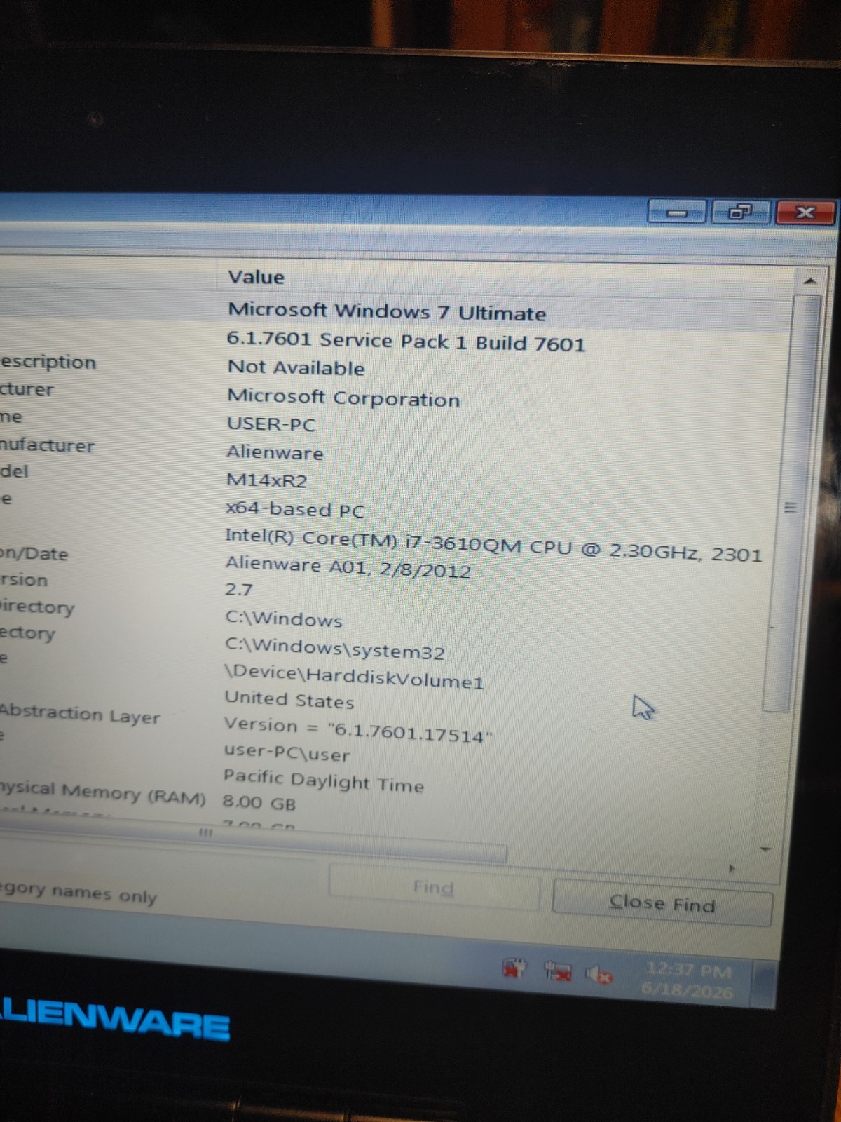 Alienware M14x R2 i7, 8GB, 500GB HDD**READ