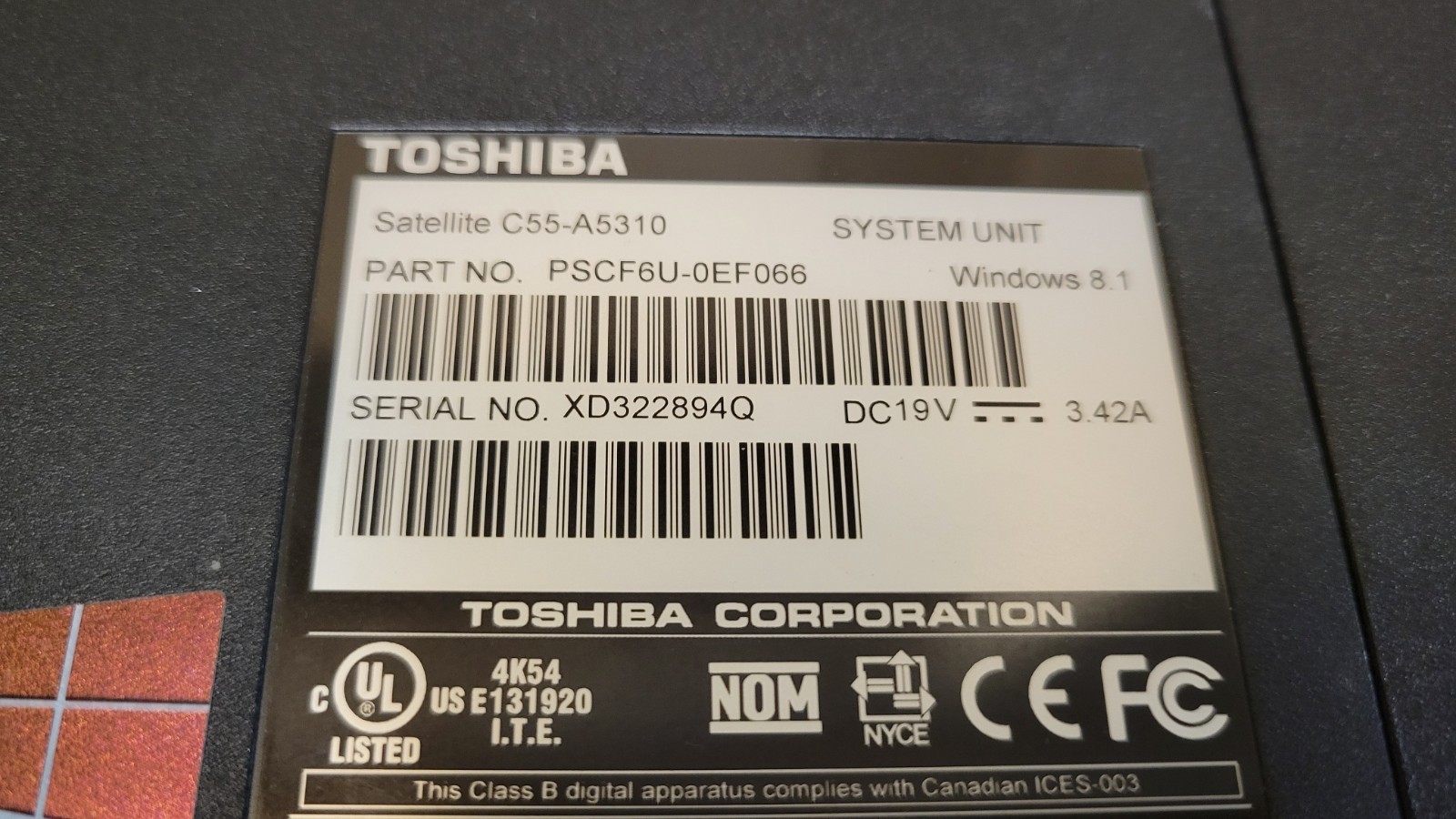 TOSHIBA Satellite C55-A5310 Laptop | i3-3120M | 4GB Ram | 320GB HDD | Win 10
