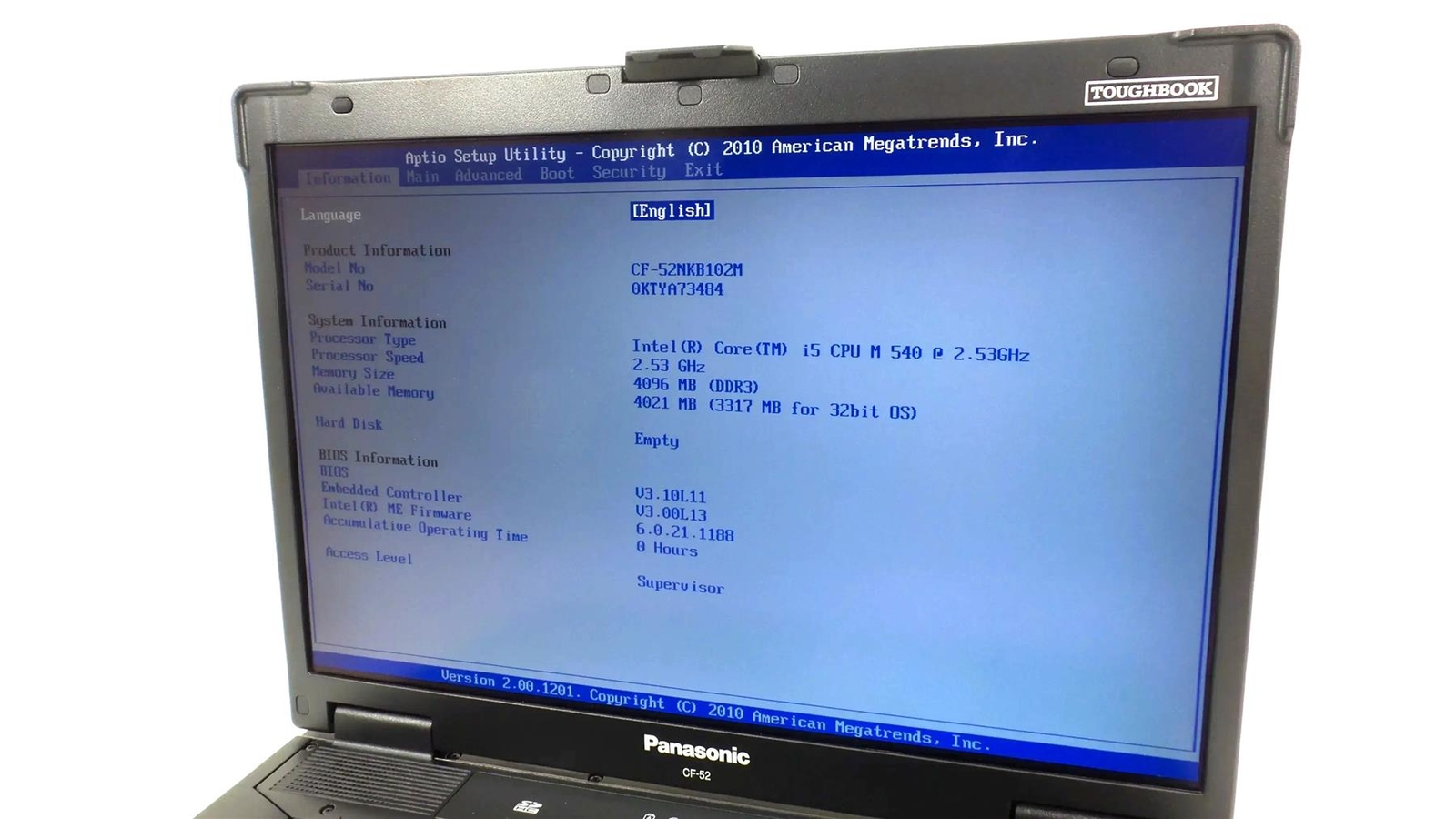 Panasonic Toughbook CF-52 MK3 Core i5 M 540 2.53GHz 4GB (No HDD) – 00 Hours