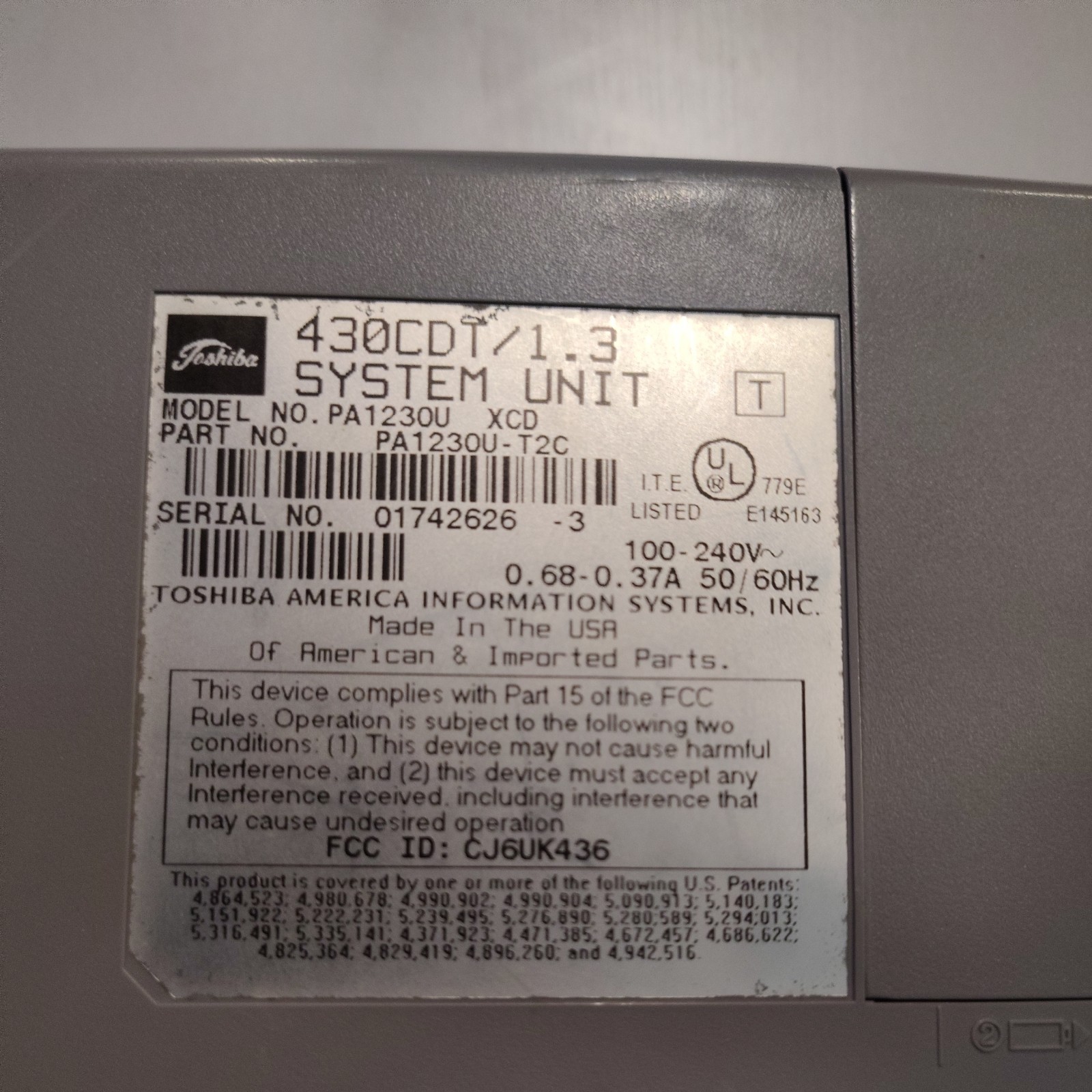 VINTAGE Toshiba Satellite Pro 430CDT Intel Pentium 120MHz/ no video as is