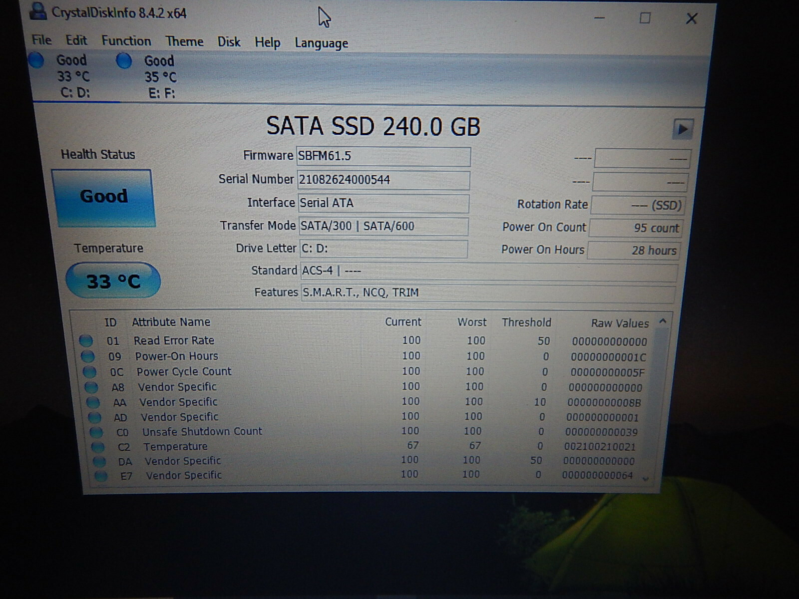 Dell Latitude E6410 M540 w/W10H(240GBSSD) switches to W7P (inDriveBay250GBSATA)