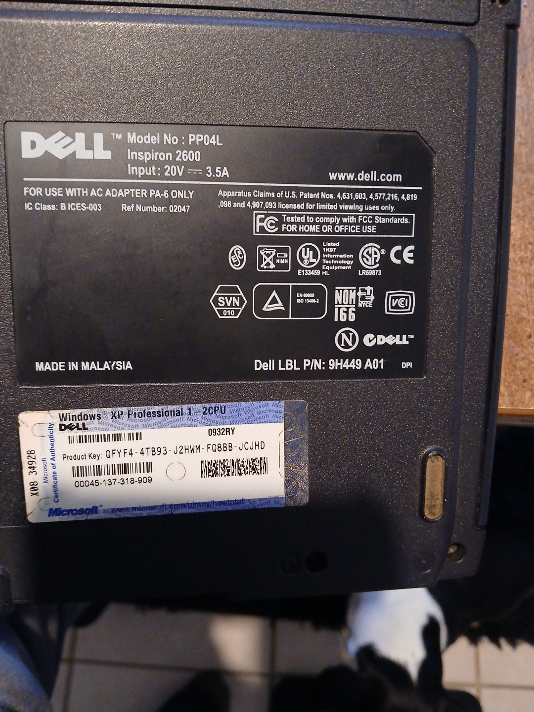 Dell Inspiron 2650 15″ Win XP Laptop