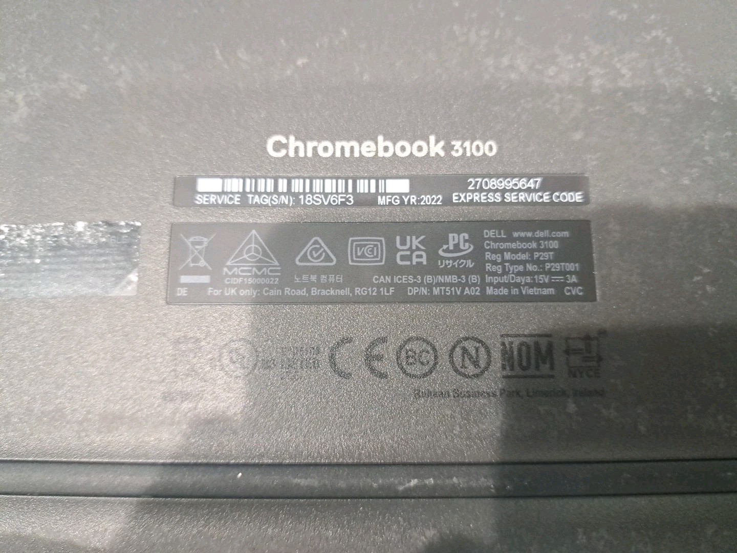Dell Chromebook 3100 11.6″ Intel Celeron 4GB RAM 32GB *Device ONLY NO CHARGER*