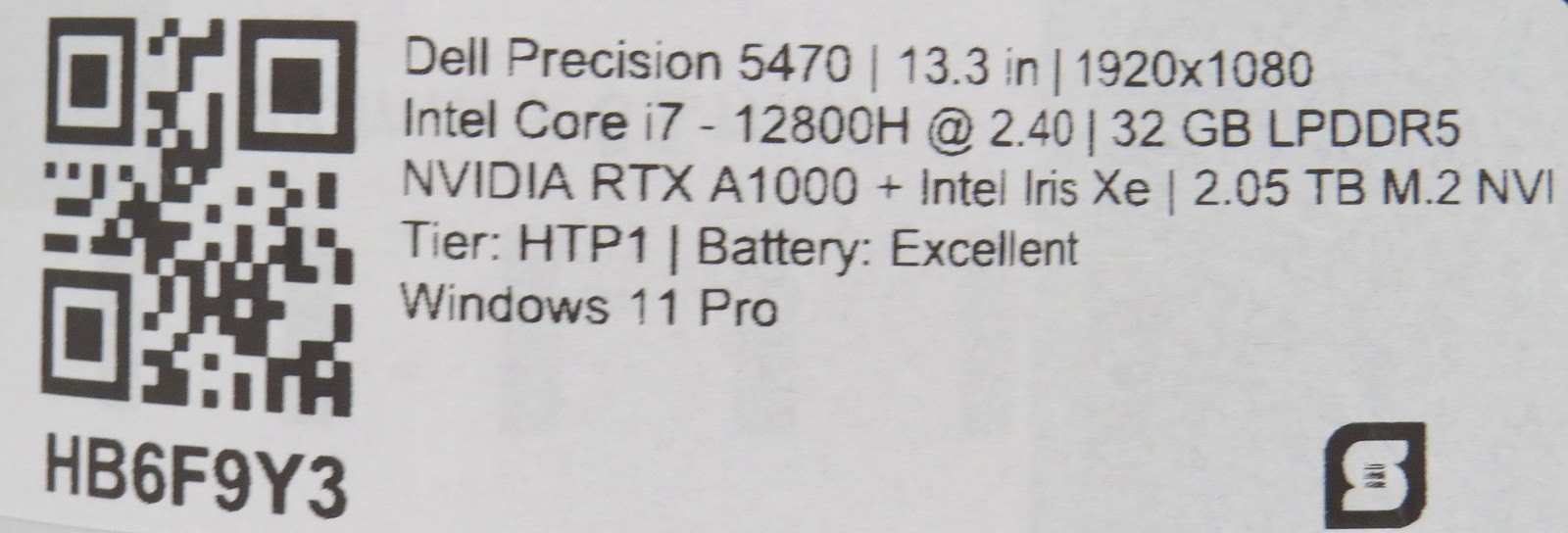 Dell Precision 5470 i7-12800H @ 2.4GHz 32GB DDR5 2.05 TB SSD RTX A1000 Win 11 P