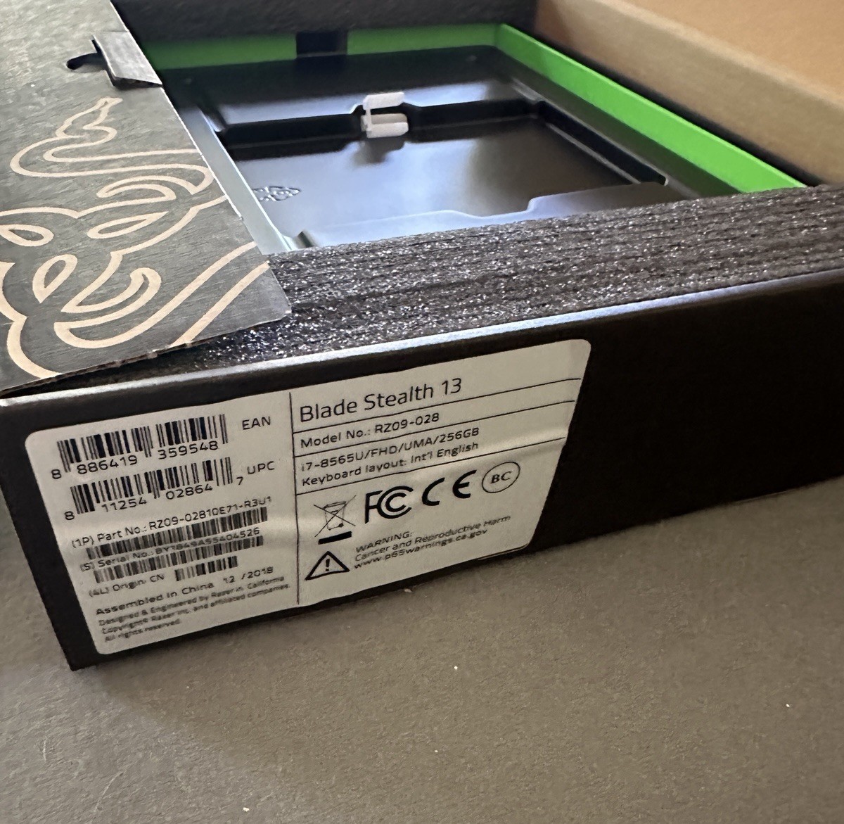 Razer Blade Stealth 13, Model RZ09‑028 (i7‑8565U, FHD, 256 GB SSD