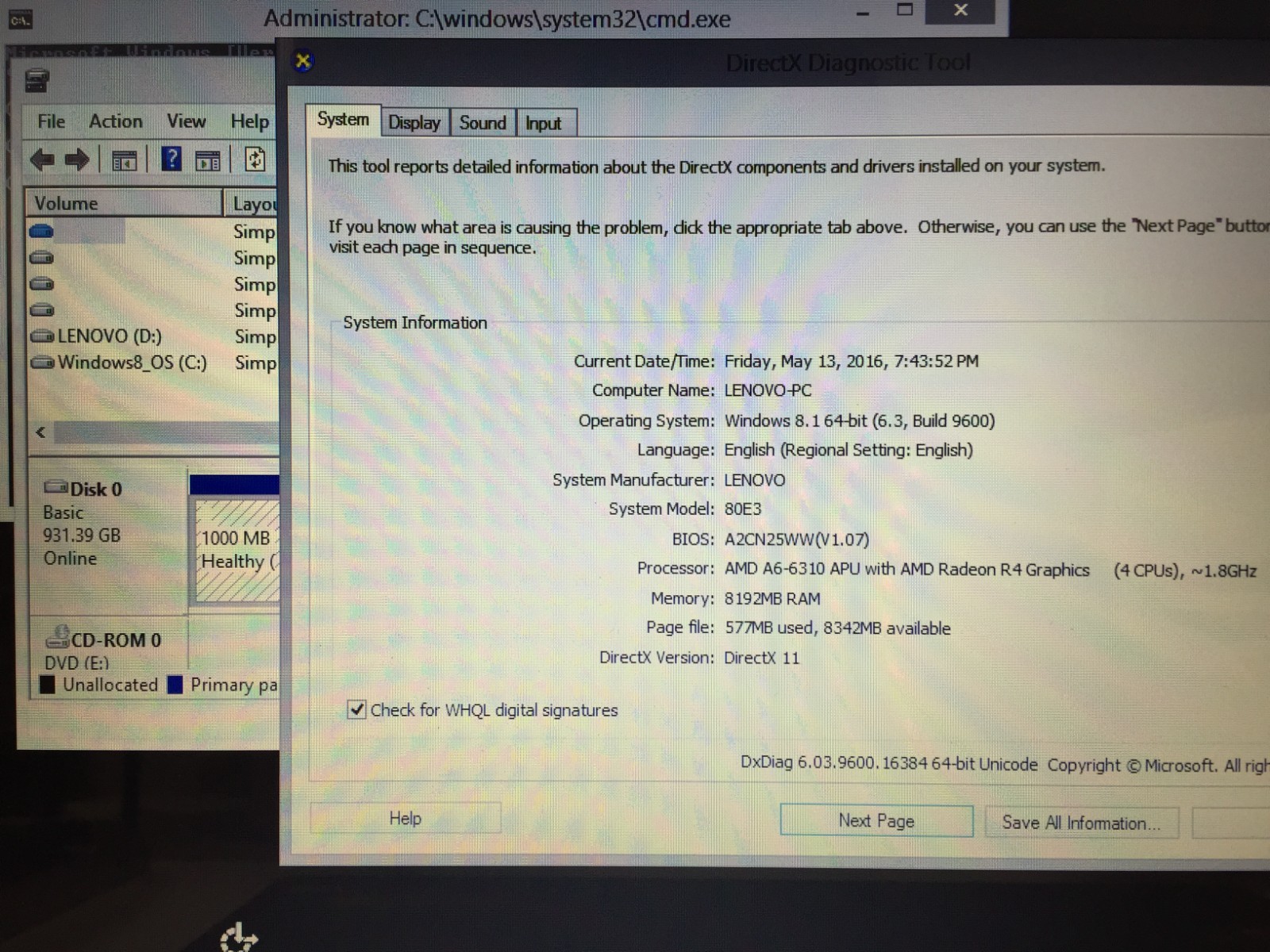 *Bad Battery*Lenovo G50-45 Laptop 80E3-X014CF/AMD A6-6310/8GB RAM/1TB HDD/Win8.1