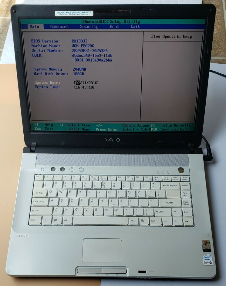 Sony VAIO PCG-7N2L 2GB RAM 100GB HDD WIFI BIOS TESTED