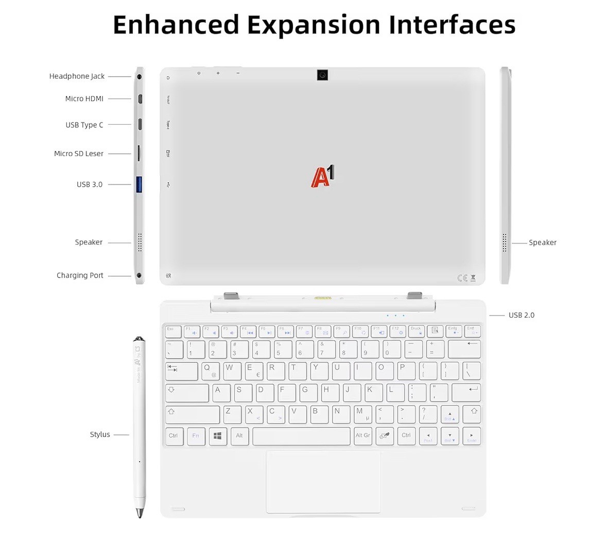 2-in-1 Detachable Touch Screen Laptop, 8GB DDR4 RAM, 128GB SSD, 10.1″ Tablet …