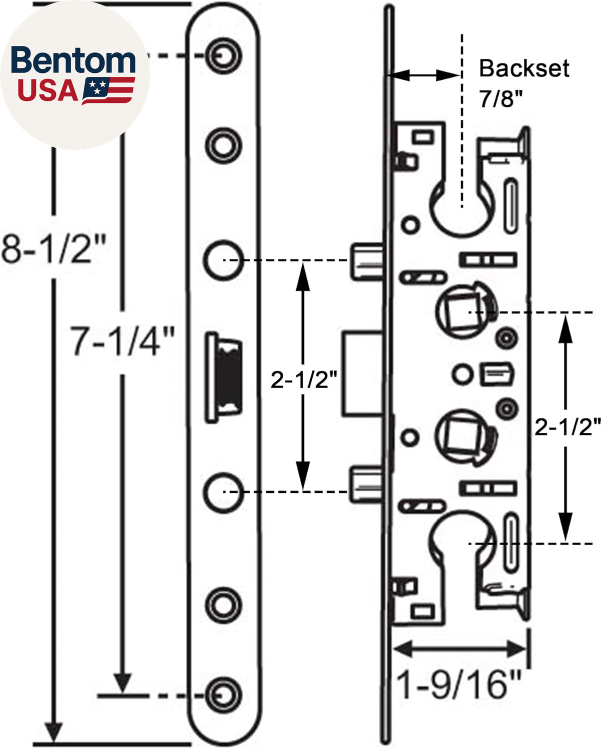 2 Point Bolt Mortise Lock Replacement Fits for Pella Storm Doors ONLY, 2-1/2″ Ha