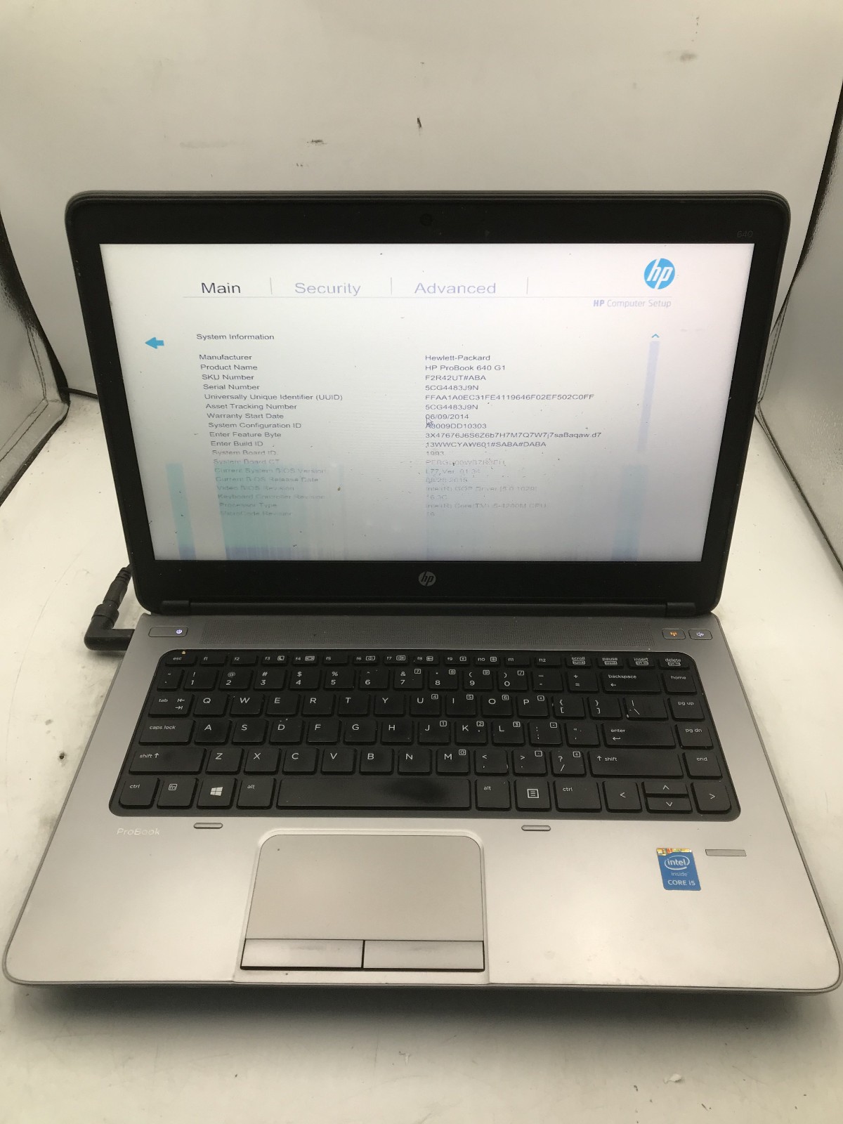 HP PROBOOK 640 G1 -BOOTS TO BIOS/BAD LCD- INTEL i5 4200U – NO RAM – READ DESC-BB