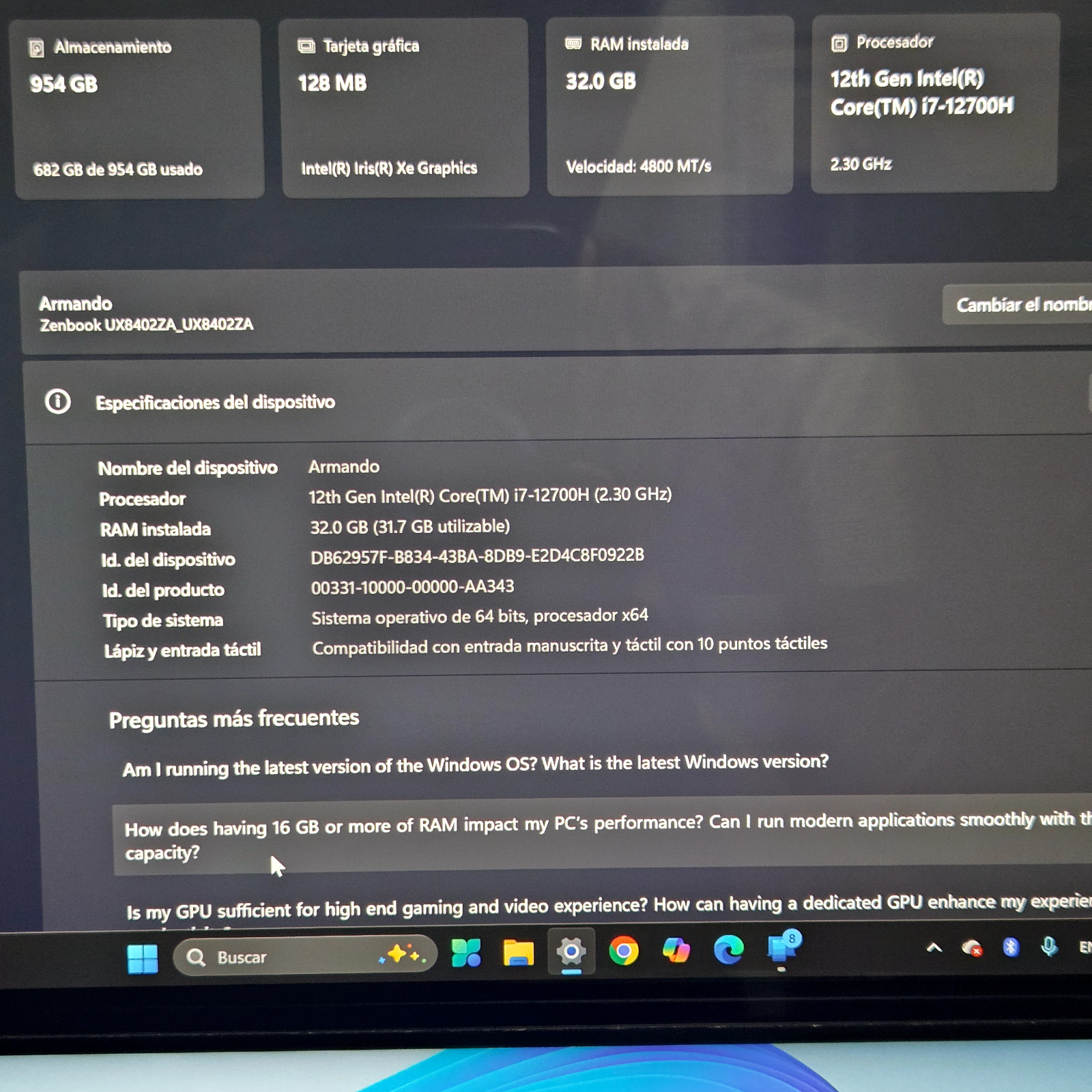 ASUS ZenBook Pro 14 Duo OLED UX8402 14.5″ (1TB SSD, 32GB, i7-12700H (2.30GHz)