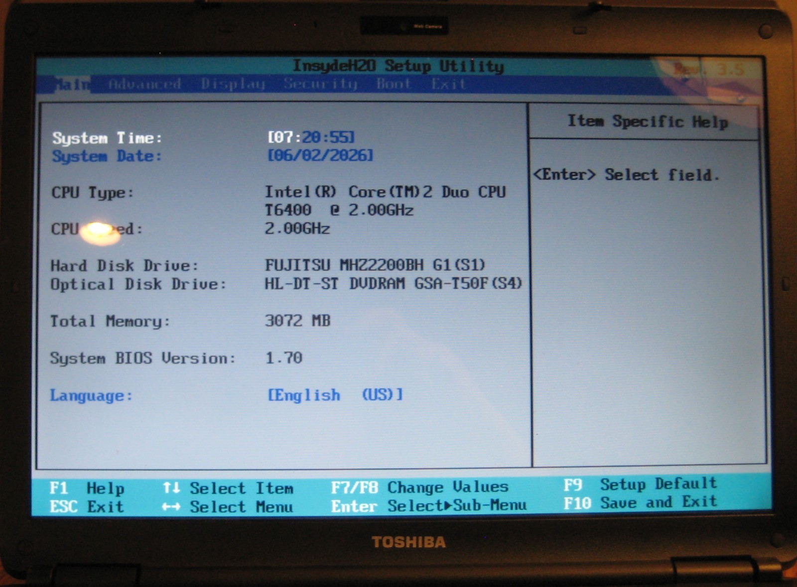 Toshiba Satellite L305-S5941 Laptop, Intel Core 2 Duo, 3GB RAM, 200GB HDD, Win 7