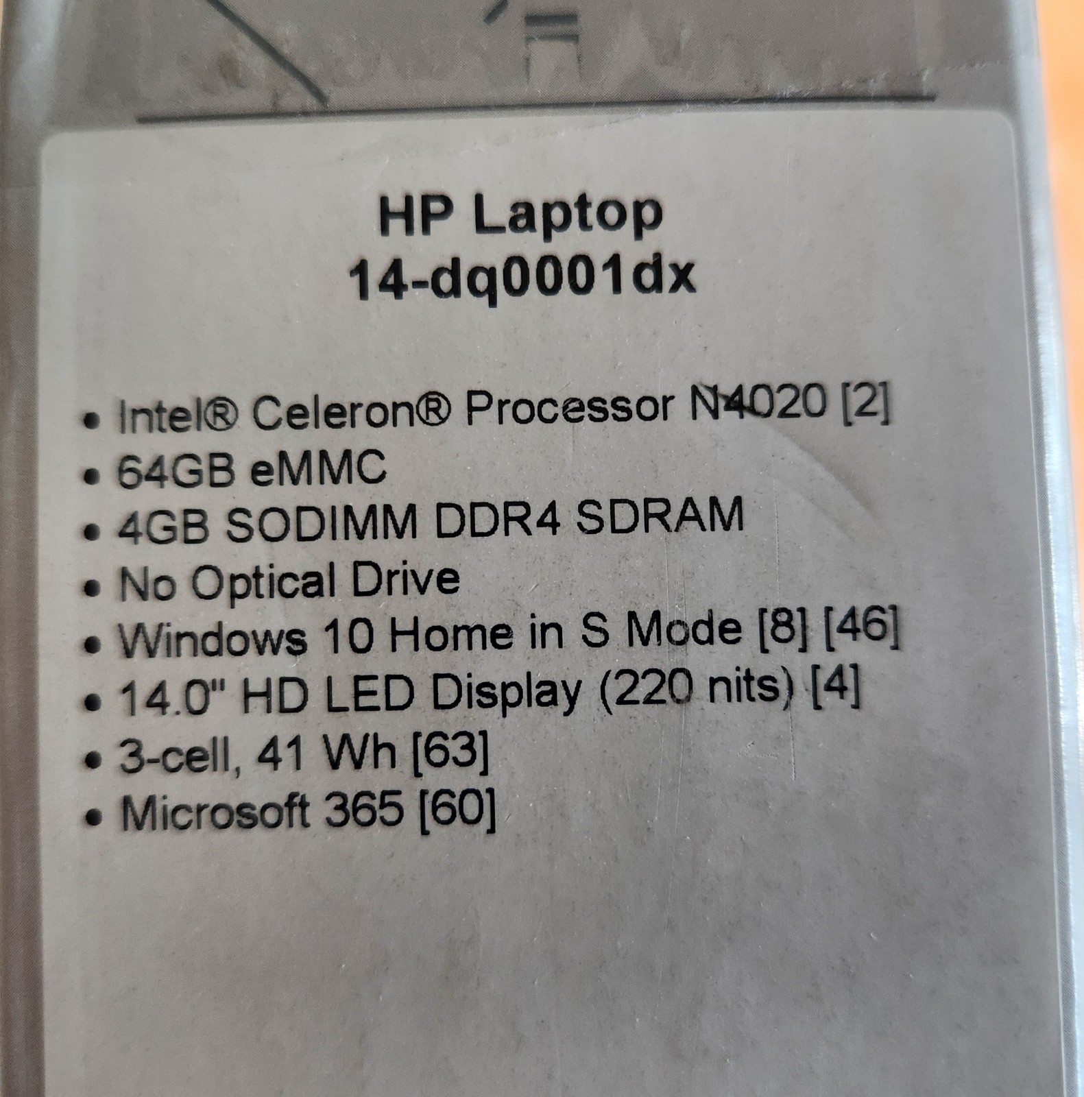 HP 14″ Laptop – Intel Celeron N4020, 4GB RAM, 64GB SSD/eMMC, Windows, Charger &