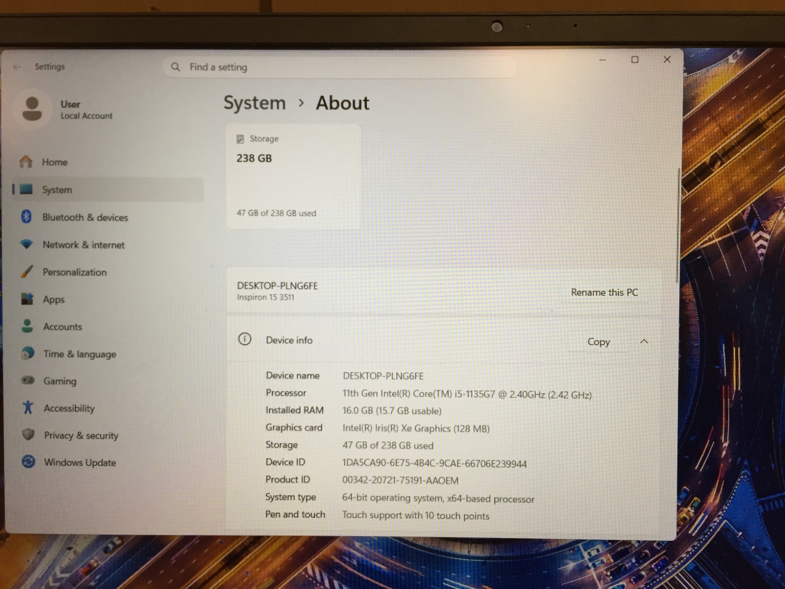 Dell Inspiron 3511 15.6″ FHD TOUCH i5-1135G7 2.40GHz 16GB 256GB SSD w/AC