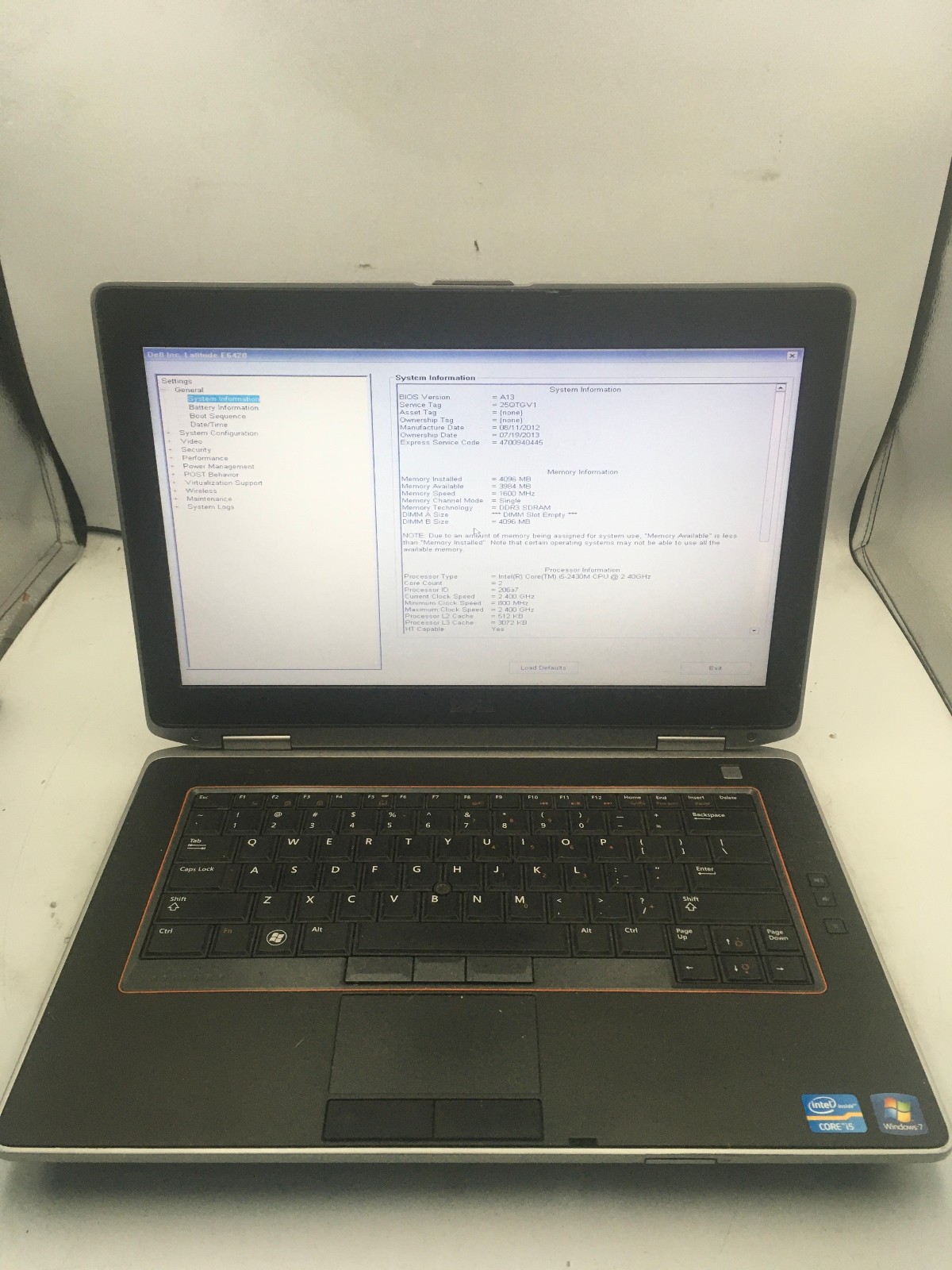 DELL LATITUDE E6420 – BOOTS TO BIOS – INTEL I5 2430M – NO RAM – READ DESC – BB !