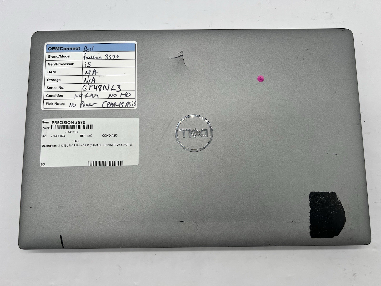 Dell Precison 3570, i5-1245U, No RAM/HDD/Charger, for Parts, As Is