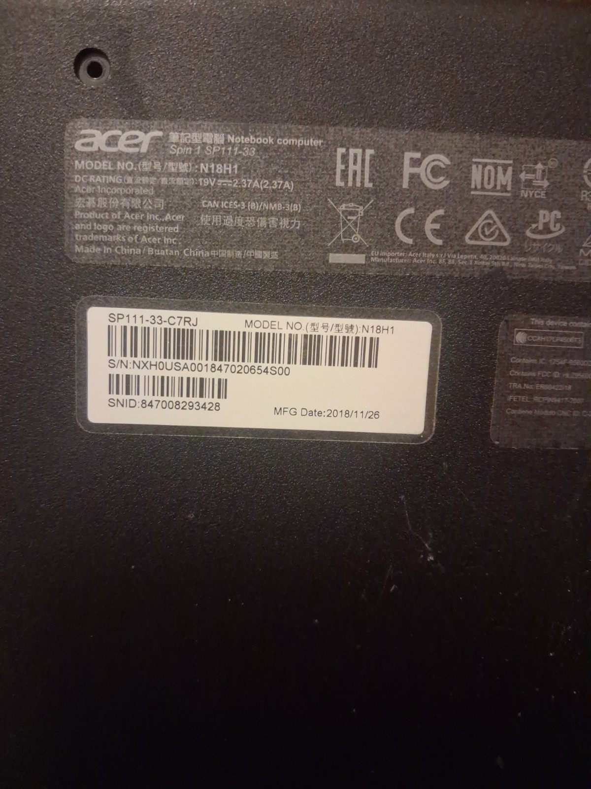 FOR PARTS – Acer Swift FS514-52 – 14″ 1080p, 1.6GHz i5, 8GB RAM, 256GB SSD