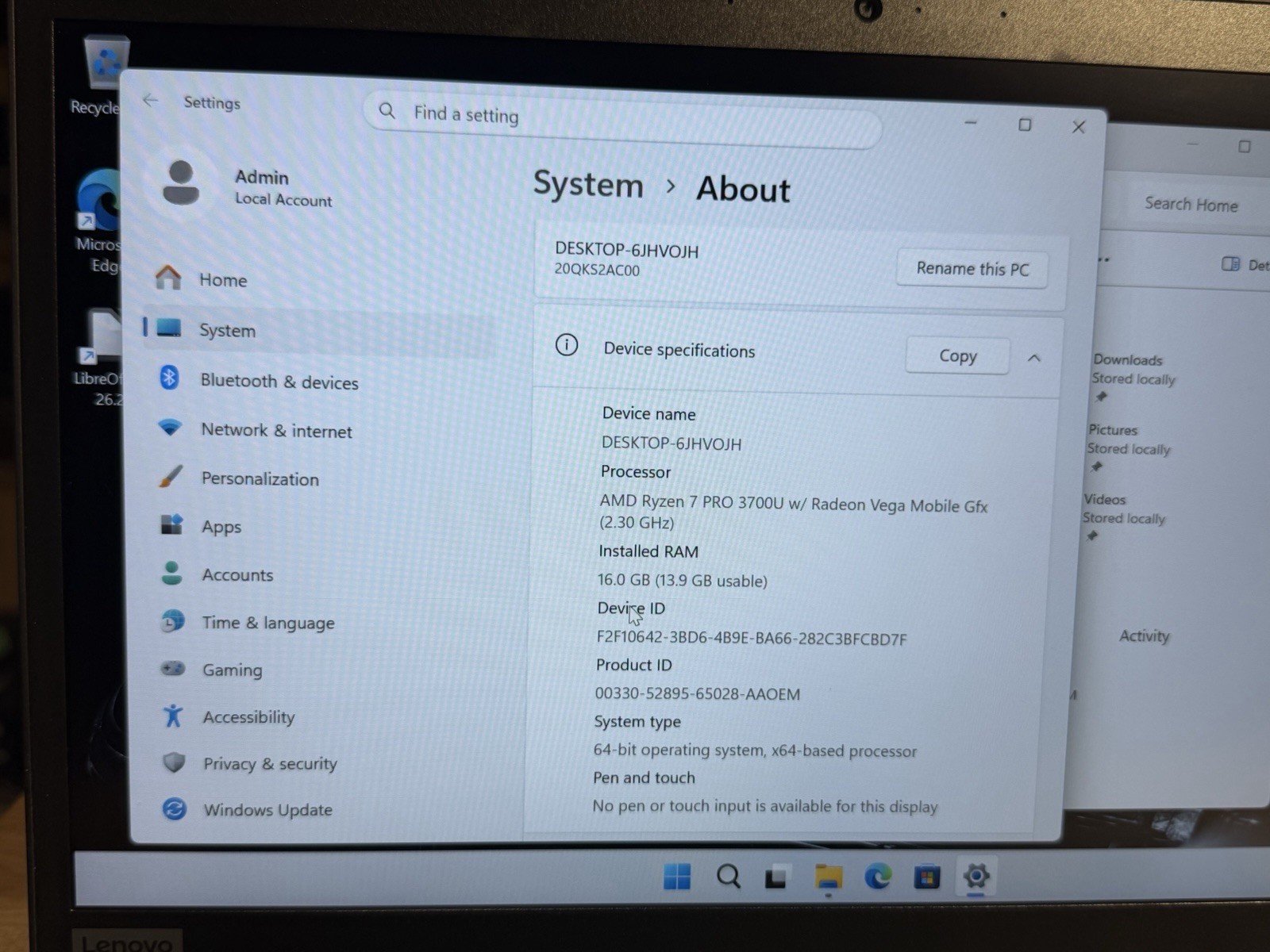 Lenovo ThinkPad T495s Ryzen 7 PRO 3700U 16GB RAM 512GB SSD Win11 Pro 14” NW Bat