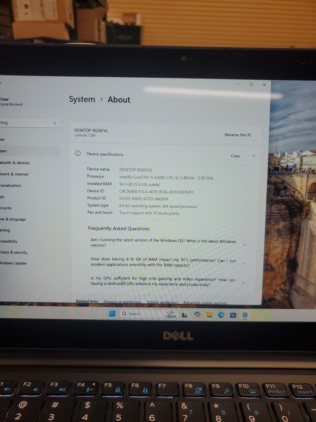 Dell Latitude 7280 Touchscreen 256GB SSD, i5-6300U 16GB Laptop 71625-2 K Poor KB