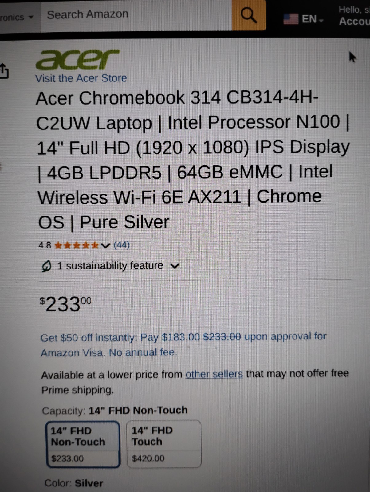 Acer Chromebook 314 Celeron 12th gen N100 4GB RAM 64GB CB314-4H-C2UW (non-touch)