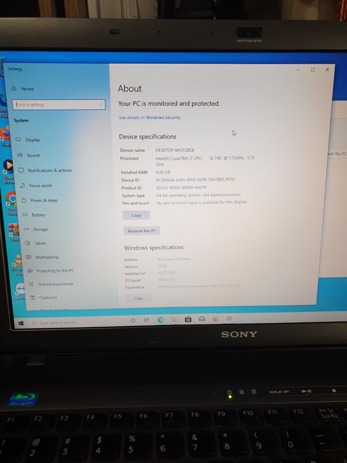 Sony VAIO INTEL CORE I7-740QM 1.73 GHz 16.4IN 500GB 8GB Ram Win 10 G.Foce GT425M