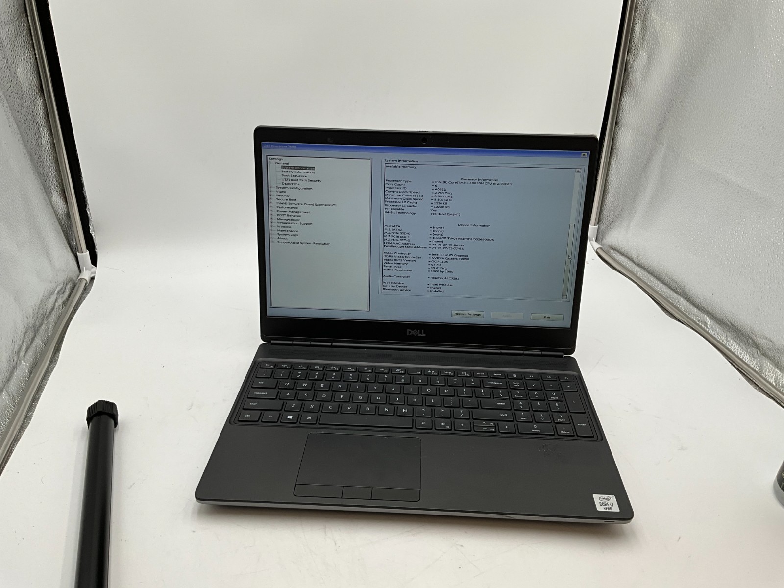 DELL Precision 7550 i7-10850H 2.70gh 32GB 1tb T2000 15.6″ LAPTOP 51ZX8C3