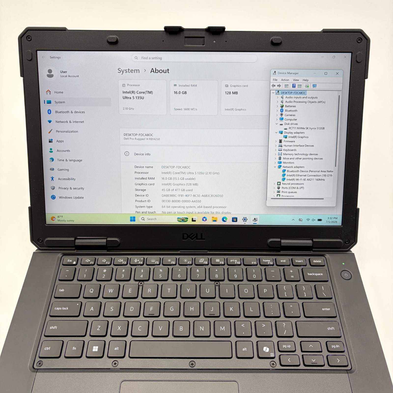 Dell Pro 14 Rugged RB14250 Laptop – Ultra 5 135U, 16GB Ram, 512GB SSD, W11P
