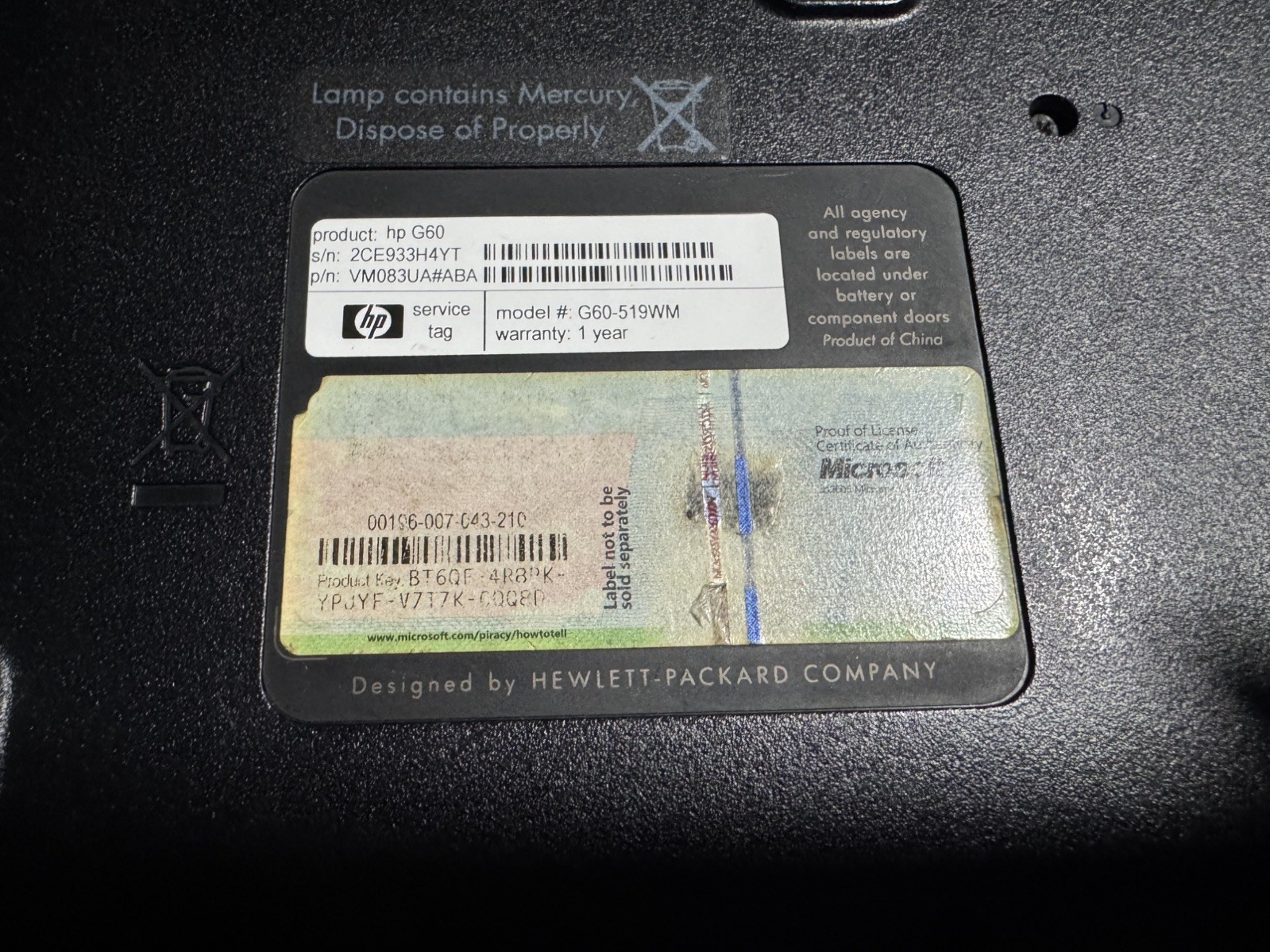 HP G60-519WM Intel Celeron 900 2.2GHz 15.6” 4GB 240GB Win7 Updated Cleaned Works