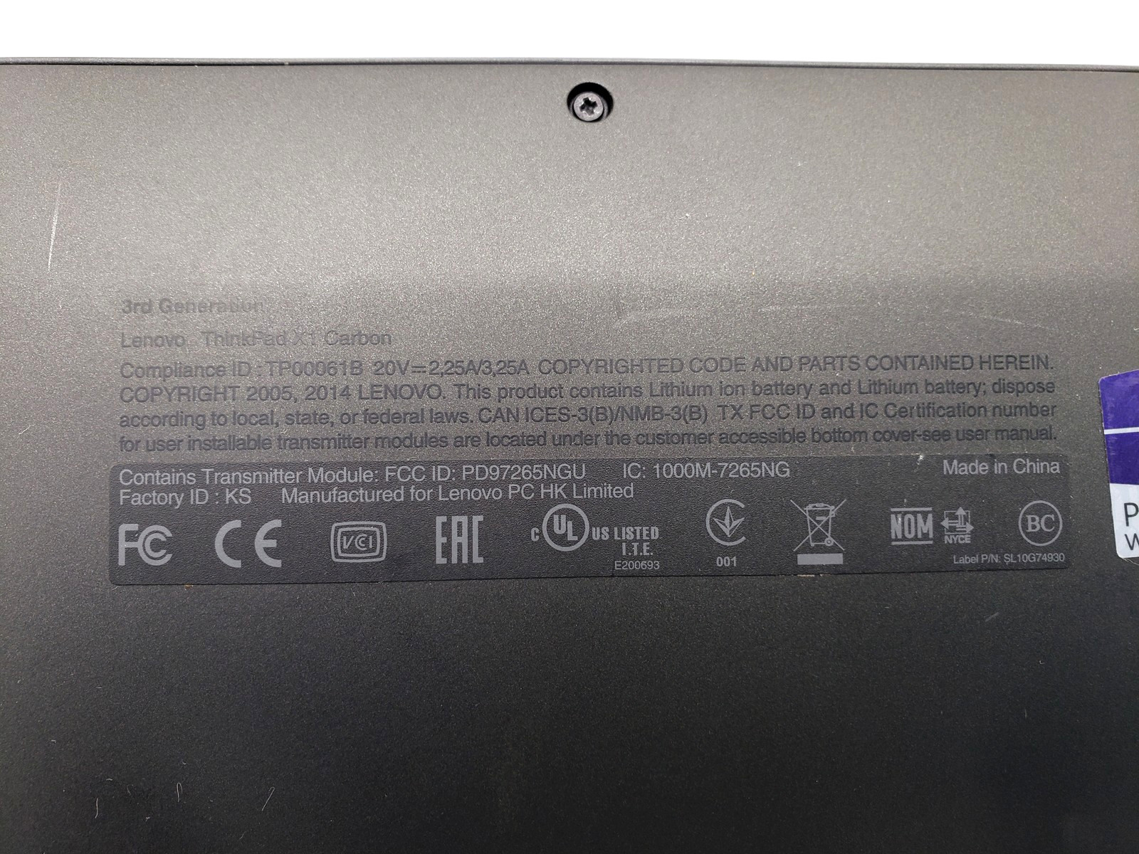 Lenovo ThinkPad X1 Carbon Laptop PC i5-5300U 8GB Ram 14in Win Pro SN: R9-0FEECK.