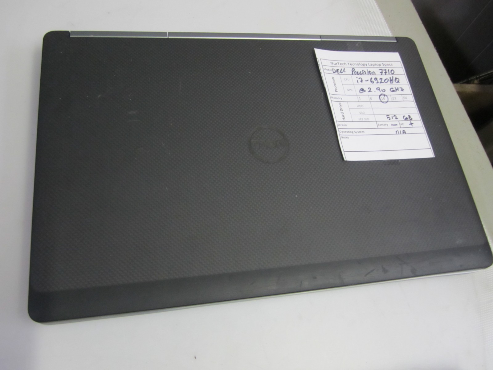 Dell Precision 7710 i7-6920HQ 2.90GHz 512GB M2SSD 16GB, LAPTOP + AC NO BTRY/OS