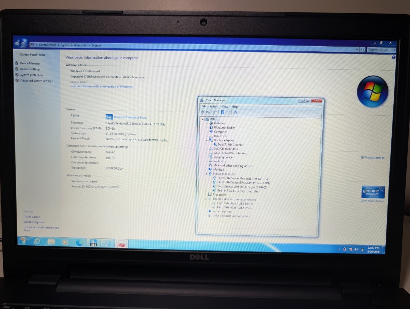 17″ Dell Inspiron 5748 | Pentium 3558U 8GB RAM 256GB SSD | HD+ Win 7 Pro DVD+RW