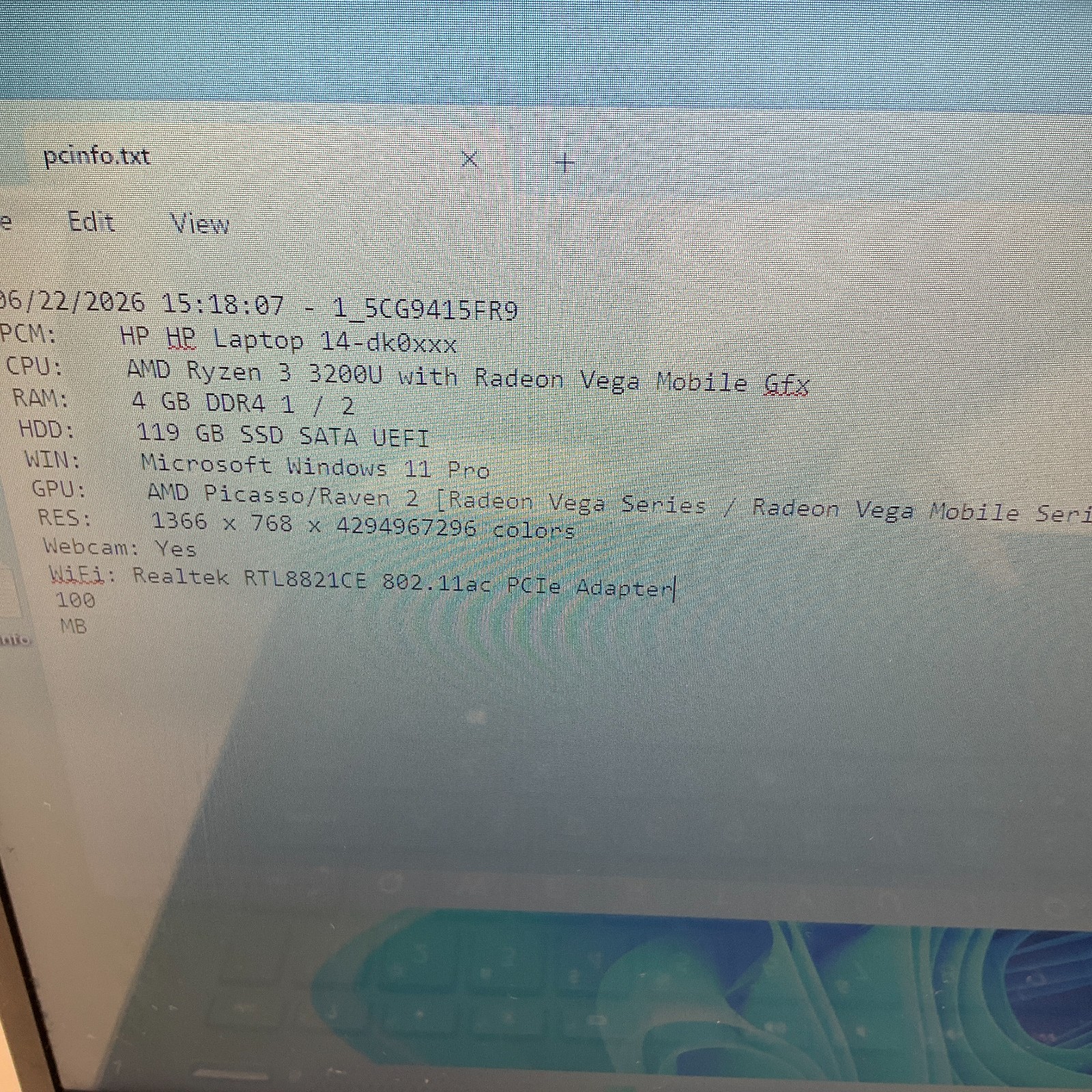 HP Laptop 14-dk0022wm Laptop AMD Ryzen 3 3200U 4GB 128GB SSD Windows 11 Pro