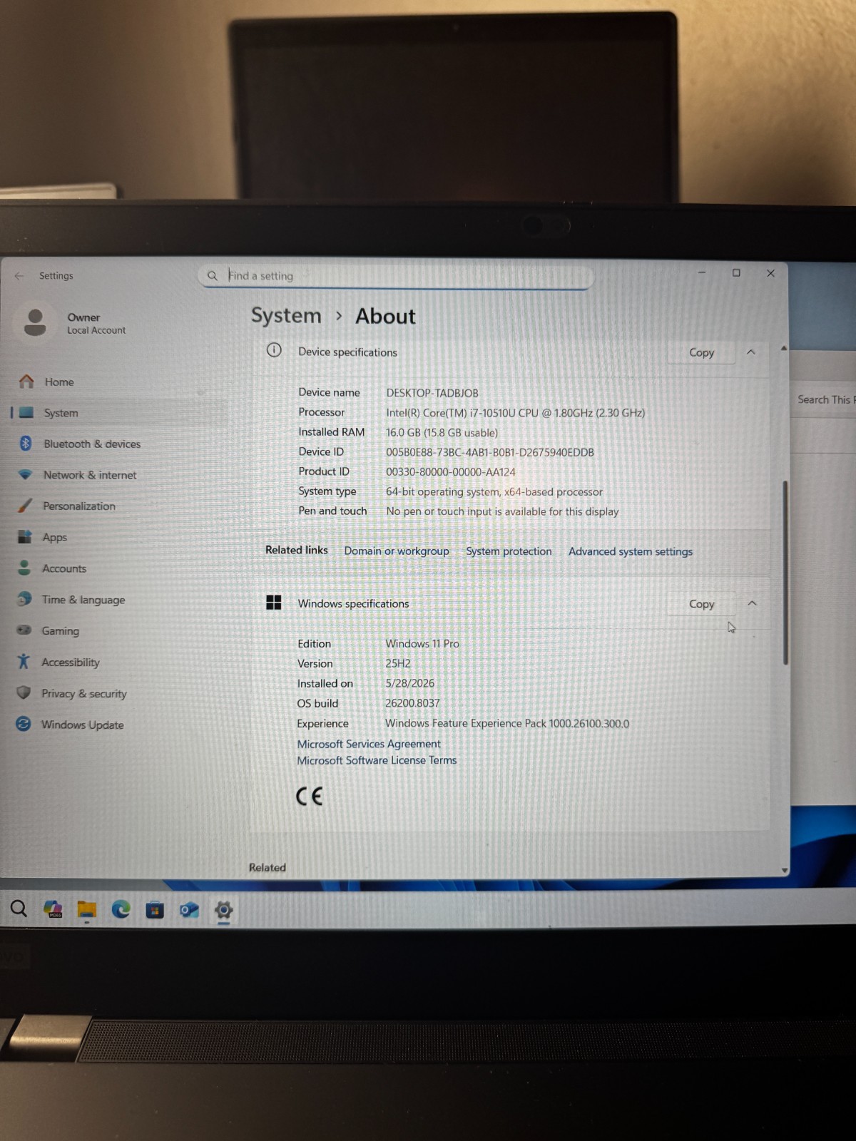 Lenovo ThinkPad P15s Gen 1 Core I7-10510 500GB SSD 16GB RAM 2GB GPU Laptop #5859