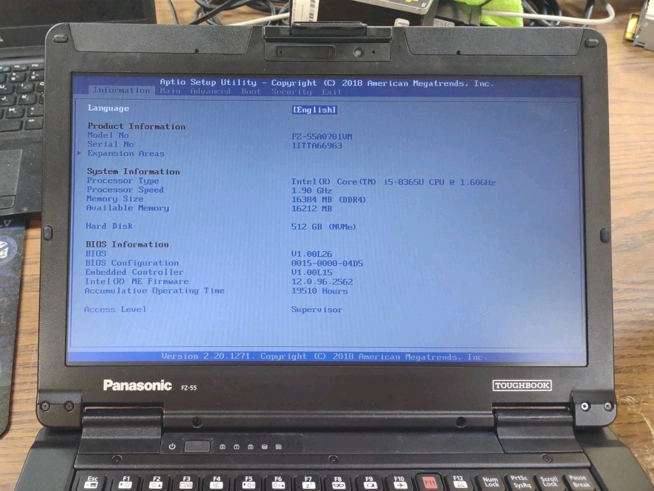 Panasonic ToughBook FZ-55 W/ i5-8365U, 512GB SSD, 16GB RAM. NON TOUCH
