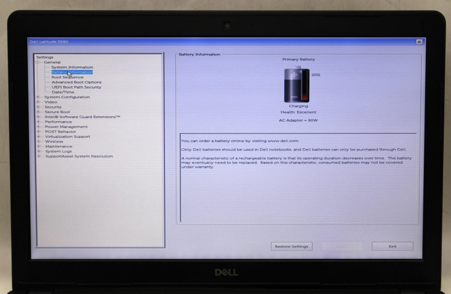 Dell Latitude 3580 i3-6006U@2.0GHz 4GB DDR4 RAM NO STORAGE/OS *USED/TESTED*