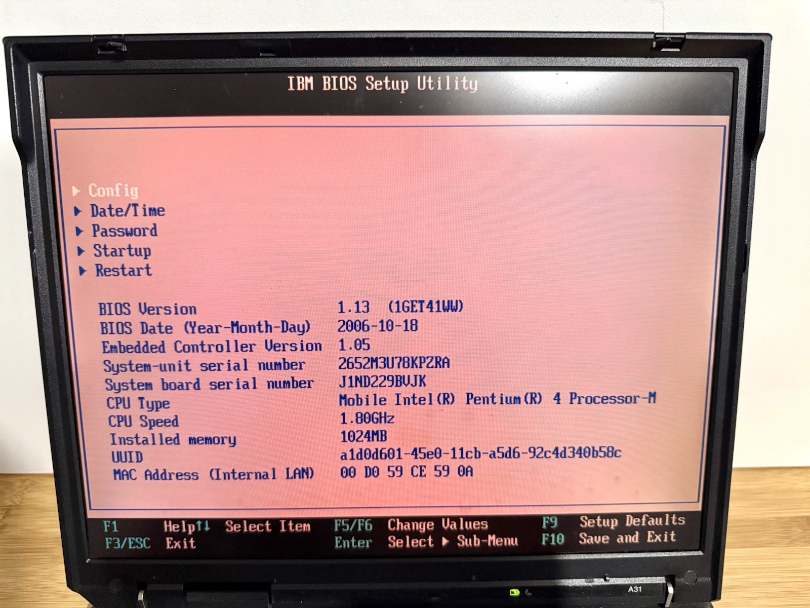IBM Thinkpad A31 Type 2652 Laptop Intel Pentium 4, 1024 MB Ram NO HD/OS (FL)