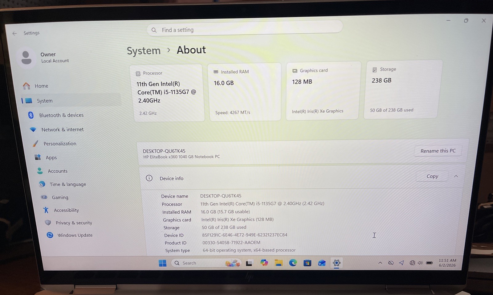 HP EliteBook x360 1040 G8 14″ i5-1135G7@2.4GHz, 16GB RAM, 256GB M2, Win 11 Pro