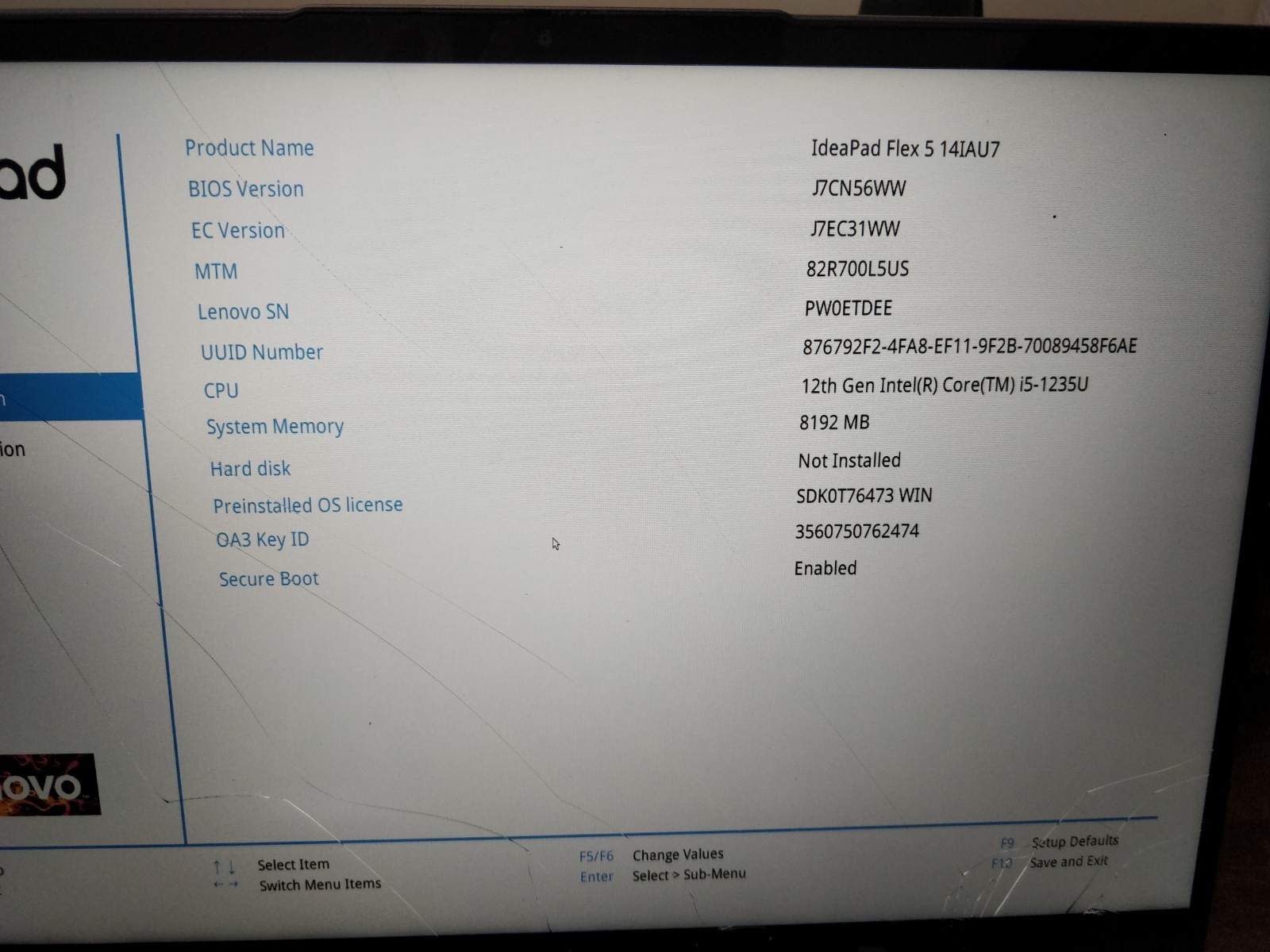 Lenovo IdeaPad Flex 5 14IAU7 INTEL CORE I5-1235U G8GB RAM NO DRIVE PARTS 8661