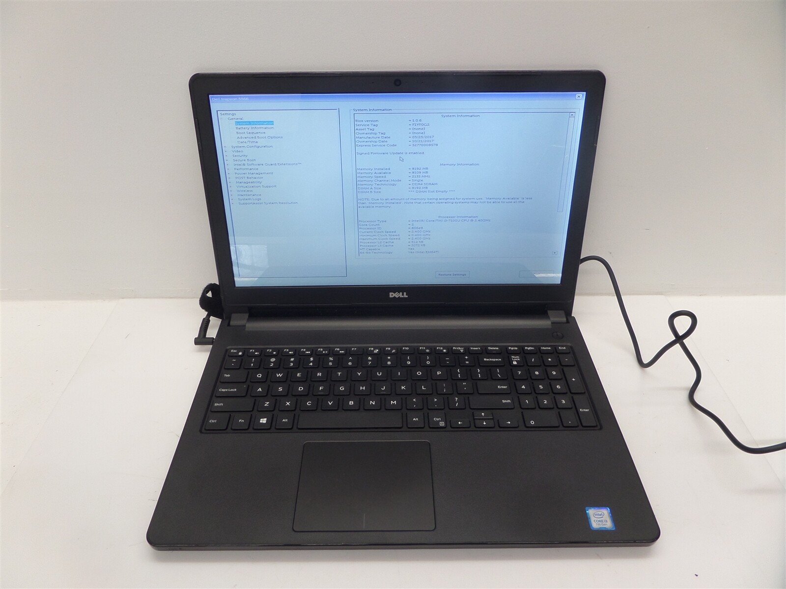 Dell Inspiron 15 5566 15.6″ Laptop w/ Intel i3-7100U 2.4GHz CPU 8GB RAM – No HDD