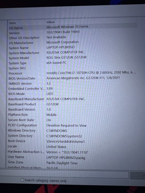 ASUS ROG Strix 15.6 FHD NVIDIA GEFORCE RTX 2070 16GB 1TB SSD INTEL I7-10750H CPU