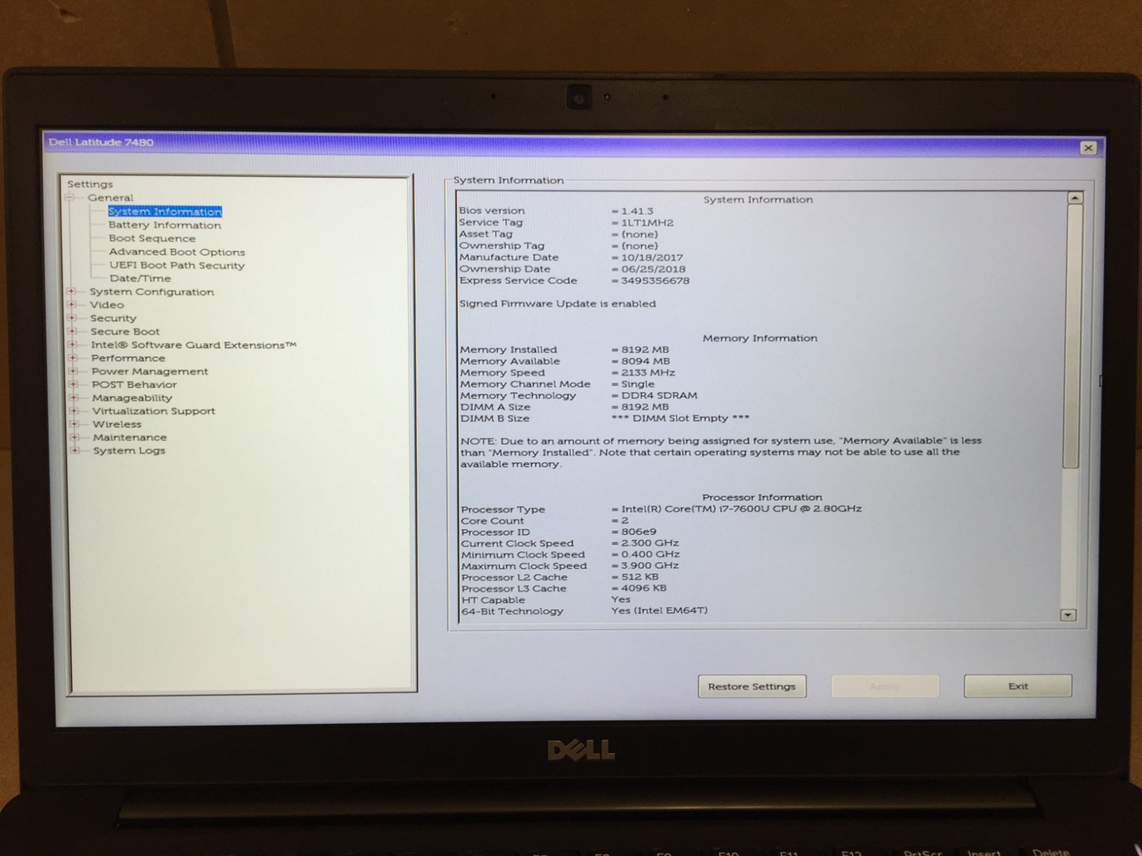 Dell Latitude 7480 14″ FHD Laptop i7-7600U 2.8GHz 8GB RAM 256GB SSD w/AC