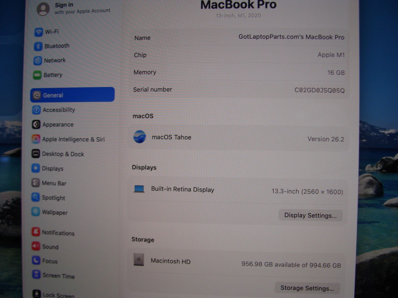 Apple MacBook Pro 13.3″ 2020 A2338 M1 8CPU/8GPU 3.2GHz 16GB 1TB Tahoe +Charger