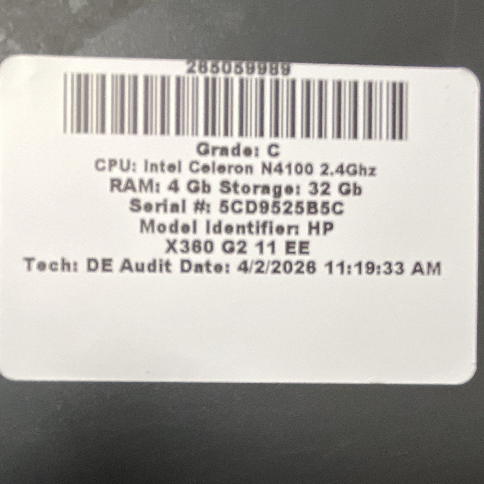HP x360 G2 11 EE Chromebook 11″ Celeron N4100 2.4GHz 4GB 32GB eMMC Gray USB-C