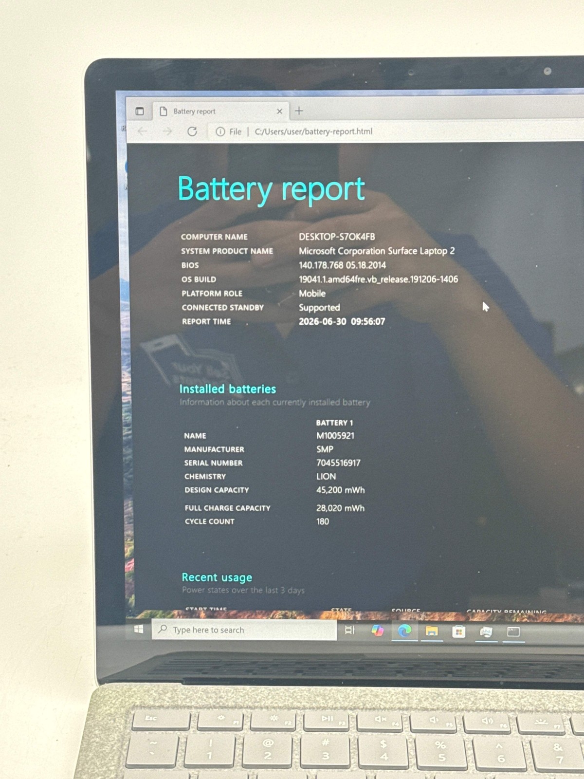 Microsoft Surface Laptop 2 1769 Core i5 8GB 256GB Platinum – Service Battery