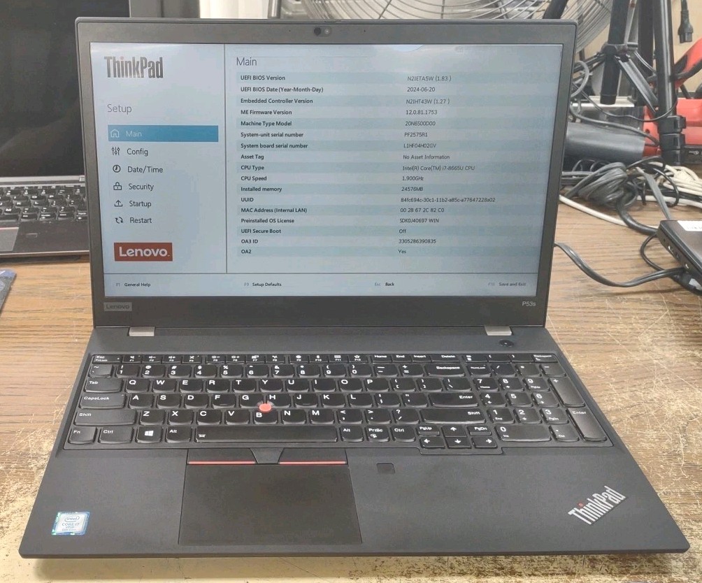 Lenovo ThinkPad P53s W/ Intel i7-8665U, 24GB RAM, 256GB SSD.