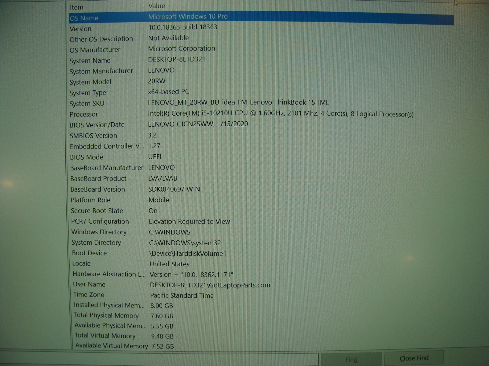 6 cycles Lenovo ThinkBook 15-IML 15.6″FHD i5 10th Gen 1.6GHz 8GB 256GB +Charger