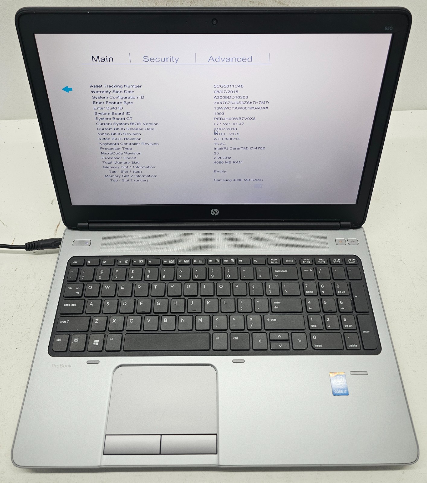 HP ProBook 650 G1 15.6″ Laptop intel Core i7-4702MQ 4GB Ram NO HD/OS (FL)
