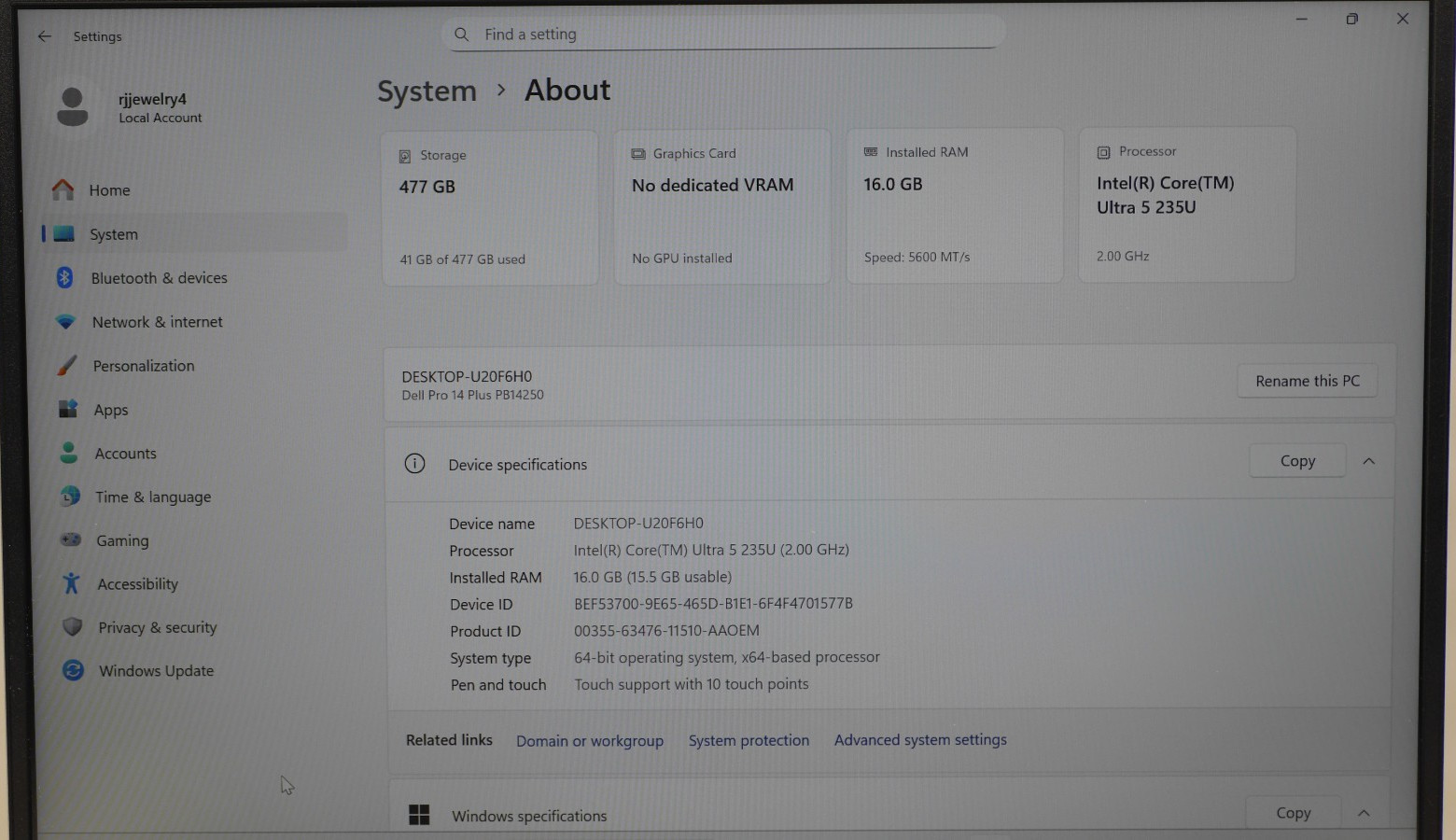 Dell Pro 14 Plus PB14250 14″ 512GB 2GHz 16GB RAM Intel Core Ultra 5 -Touchscreen