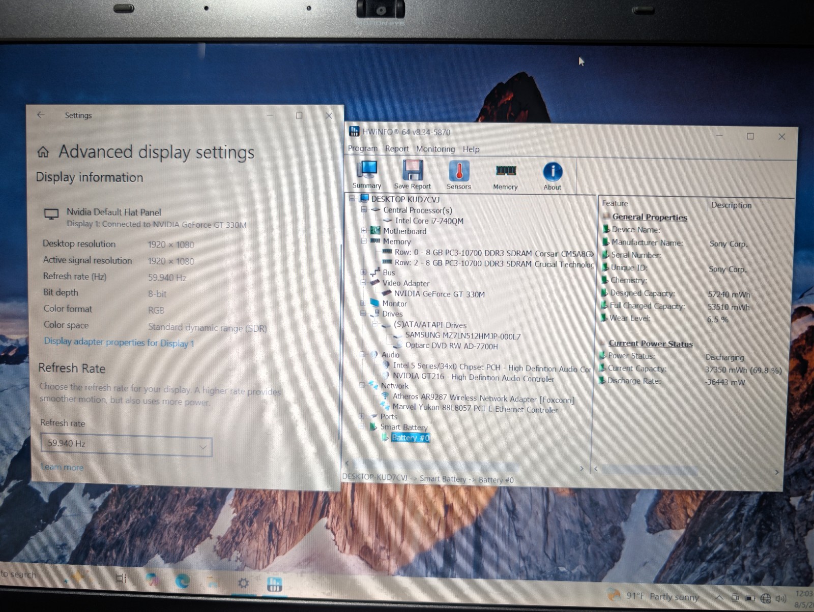 16″ SONY VAIO VPCF1 | i7-740QM 16GB RAM 512GB SSD | FHD NVIDIA | Win 10 & 7 Dual